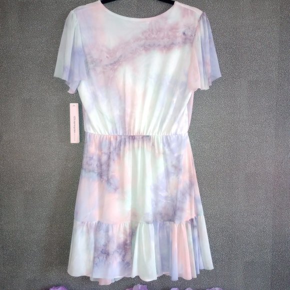 AQUA Dress Flutter-Sleeve Mesh Overlay (L) NEW - Picture 2 of 4